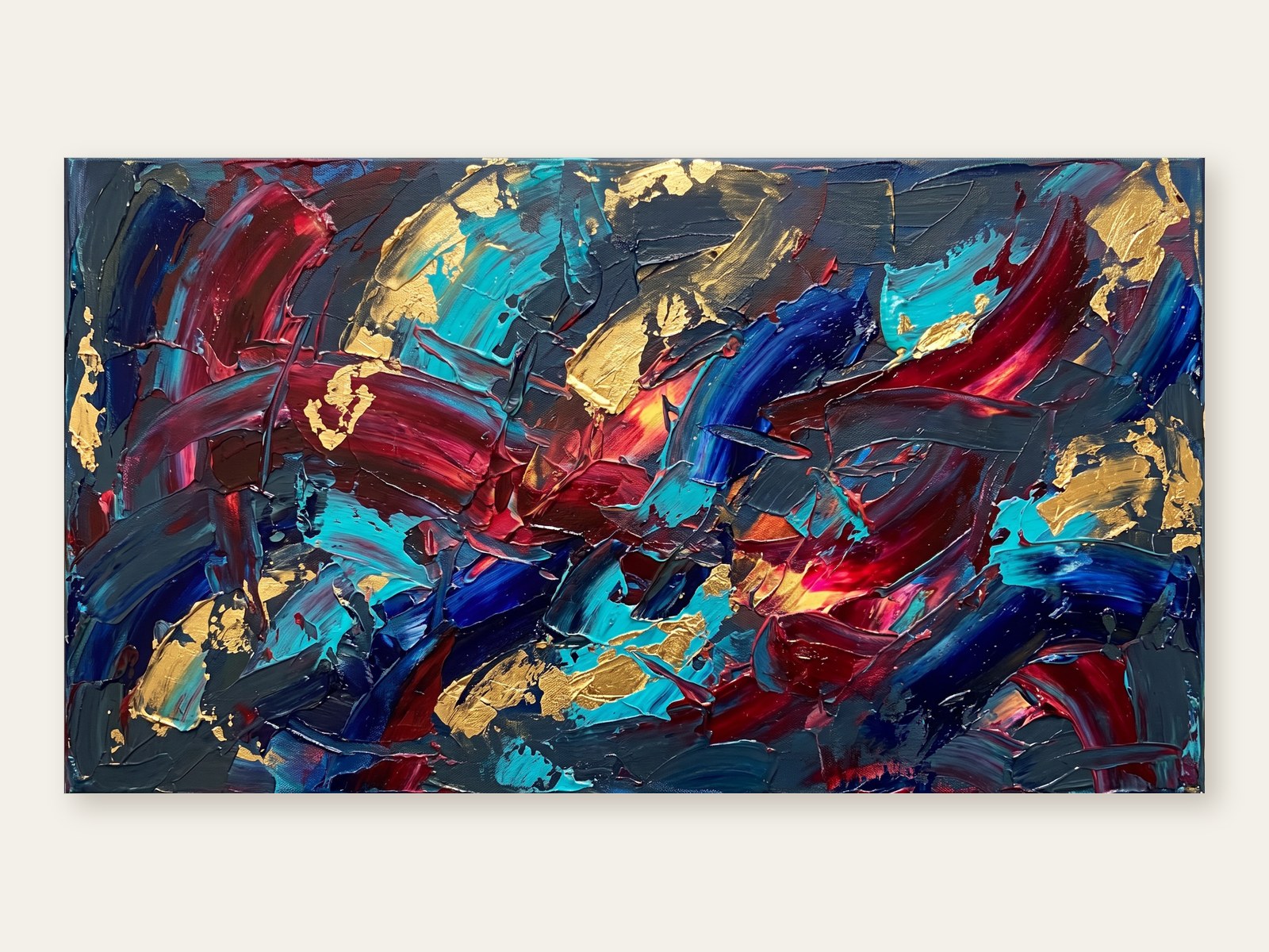 Crimson & Gold Impasto — printable wall art shown as the full artwork